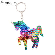 Sequin Unicorn Keychain For Women Colorful Key Holder Key Ring Pompom Keychain Drive Safe Key Chain Pendant For Car Keys 2024 - buy cheap