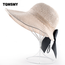 Sombreros de Sol de verano para mujeres sombrero de paja de punto de Color sólido moño Floppy caps Ladie exterior visera Casual vacía playa sombrero 2024 - compra barato