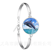 Beautiful Dolphin Pattern Bracelet Trendy Round Glass Mermaid 18mm Glass Dome Silver Plated Beautiful Bangle For Gift 2024 - buy cheap