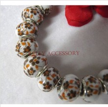 100PCS European Style Brown Sun Flower Pattern Porcelain Rondelle Beads Big Hole Fits Charm Bracelets Wholesale 2024 - buy cheap