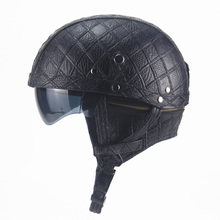 Motorcycle helmets Motorbike Rider Half Open Face PU Leather Helmet with dual lens 2024 - buy cheap