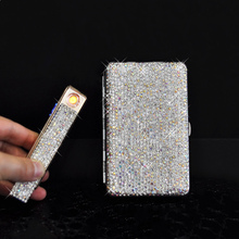 Creative Crystal with Led Light Car Ashtray Shiny Diamond Cigarette Case Box Charging Windproof Plasma Lighter Slim for Women 2024 - buy cheap