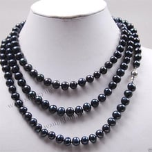 Long 50" 7-8mm Black Akoya Cultured Pearl Jewelry Necklace 2024 - buy cheap