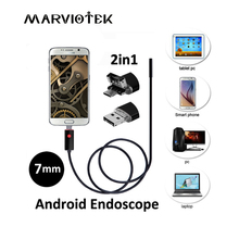 Водонепроницаемый эндоскоп 2 в 1, 7 мм, USB, Android, 6 светодиодный Бороскоп, Инспекционная камера, эндоскоп для Android, ПК, 1 м, 2 м 2024 - купить недорого