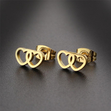 SMJEL Korean Style Stainless Steel Double Heart Stud Earrings for Women Girls Sweet Earrings 2019 2024 - buy cheap