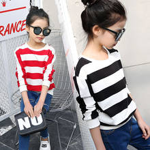 New 2020 Spring Autumn Girls T Shirt Striped Full Sleeve Basic T Shirt For Girl 6-12Y Kids Tops Tees Outwear Children Clothes 2024 - buy cheap