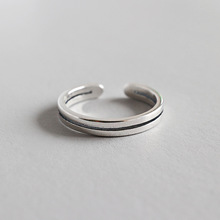 Anéis de prata esterlina 925 real, para mulheres, linha de dupla camada, joias finas, minimalista, prata 925, acessórios de anel feminino 2024 - compre barato