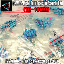 Kit surtido de resistencias de película de Metal 1/2W 1% 122 valores * 10 Uds = 1220 Uds. 1R-10M Ohm 2024 - compra barato