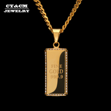 CY&CM Men Women Stainless Steel Dog Tag Army Card Shiny CZ Rhinestones Pendant Punk Jewelry Gold Hip hop Necklace Cuban Chain 2024 - buy cheap