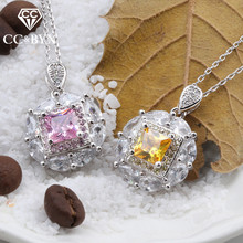 CC 925 Silver Pendants For Necklaces Women Pink/Yellow Cubic Zirconia Square Stone Luxury Wedding Bridal Bijoux No Chain CCN251 2024 - buy cheap