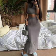 XLLAIS Cotton Holiday Party Dresses Two Piece Set Women Bandage Tank Tops Slim Elegant Ruched Skirts Matching Outfit Gray Robe 2024 - buy cheap