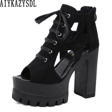 AIYKAZYSDL Women Gladiator Rome Sandals Peep Toe Ankle Boots Summer Bootie Cut Out Cross Strap High Top Shoes Block Chunky Heels 2024 - buy cheap