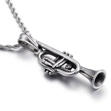 Colgante de trompeta de acero inoxidable para hombre, colgante musical creativo de acero de titanio, cadena de cuerda de 4mm y 22 '', regalos geniales 2024 - compra barato