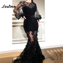 Black Mermaid Evening Dresses 2018 Illusion Sexy Party Gowns Long Sleeves Arabic New Arrival Prom Dresses Robe De Soiree 2024 - buy cheap