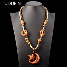 UDDEIN Bohemian Long Necklace For Women Handmade Wood Printing Flower Jewelry Vintage Statement Choker Star Pendant Necklace 2024 - buy cheap