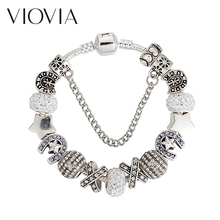 VIOVIA Vintage Jewelry Silver Color Chain Charms Bracelets & Bangles Rhinestone Beads Bracelets for Women Diy Christmas  B17120 2024 - buy cheap
