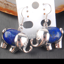 Free Shipping Women Fashion Jewelry  Beautiful Natural Lapis Lazuli Elephant Dangle Earrings Pair C4197 2024 - buy cheap