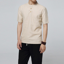 Camisa masculina de mangas curtas, camisa casual de linho com caimento justo para homens, camisa de verão com estampa de algodão, cor sólida, 2020 2024 - compre barato