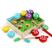 Montessori Materials Magnetic Fishing Mushroom Forest Insect Catching Kids Toy Wooden Magnets Educational Toys For Children 2024 - buy cheap