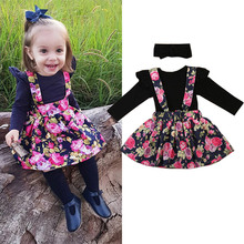 3PCS 0-24 Months Baby Clothing Set Full Sleeve Tee Top Floral Overall Skirt Headpiece Casual Black Romper Infant Fashion Dress 2024 - buy cheap