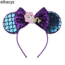 1PC New Mermaid Mouse Ears Headbands Hairband Sequins Bow Princes Headwear Girls DIY Hair Accessories For Kids Trendy Headwear 2024 - buy cheap