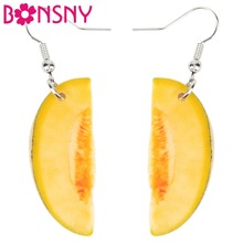 Bonsny-pendientes de acero inoxidable para mujer y niña, aretes de melón Hami, largos y grandes, joyería de Fruta de verano tropical, venta al por mayor 2024 - compra barato