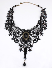 2016 Vintage Palace Gothic False Collar Black Beads Gem Hollow Flowers Lace Bib Necklace & Pendants Short Choker Necklaces Women 2024 - buy cheap