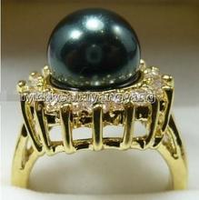 Hot selling free shipping******** yellow gold plate black shell pearl cz ring size 6 7 8 9 2024 - buy cheap