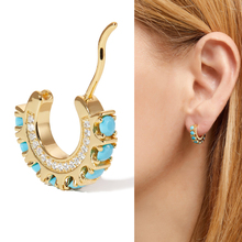 13mm disc round earrings turquoises Vermeil Gold silver Color hoop earring Gold filled multi piercing blue stone small hoop 2024 - buy cheap