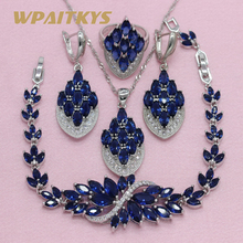 Royal Blue Multicolor Cubic Zirconia Silver Color Jewelry Sets For Women Earrings Necklace Pendant Ring Bracelet Free Gift Boxs 2024 - buy cheap