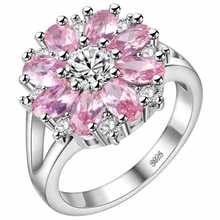 Hainon Luxury Silver color Rings Jewelry Pink Red Zirconia Crystal Setting Fashion Ladies Engagement Party Big Sun Flower Rings 2024 - buy cheap