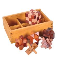 6Pcs IQ Puzzle Wood Toys Brain Teaser Kong Ming Luban Lock Cube Toys Classic Toy with Wooden Box Early Education for Kids Adults 2024 - buy cheap
