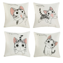 45x45cm Cute Cat Pillowcase Home Animal Printed Sofa Cushion Cover Children Bedroom Play Room Cotton Linen Pillow Case 2024 - buy cheap