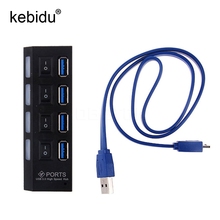 Kebidu-Hub multipuerto USB 3,0, HUB con 4 puertos USB 3,0, interruptor de encendido/apagado, para ordenador de escritorio y portátil, dispositivos USB con Cable USB 2024 - compra barato