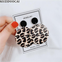 Kuziduocai New Fashion Jewelry Bohe Punk Style Solid Wood Dangle Round Leopard Veins Drop Earrings For Women oorbellen 2024 - buy cheap