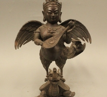 9" Tibet Tibetan Bronze Stand Dragon Turtle pipa Lute Kwan-Yin Bird Buddha Statue 2024 - buy cheap