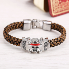 J Store Classic Anime One Piece Luffy skull Bracelets for Men Brown Weave Leather Bracelet Friendship Bangles 2024 - buy cheap