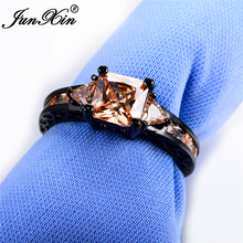 JUNXIN hermoso anillo de dedo Masculino Femenino Champagne CZ anillo Vintage negro oro anillos de boda para hombres y mujeres joyería de moda 2024 - compra barato