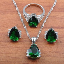 Water Drop Green Natural Cubic Zirconia Silver Plated Jewelry Sets For Women Party Costume Dangle/Earrings/Ring JS0256 2024 - buy cheap