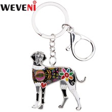 WEVENI Enamel Metal Great Dane Dog Key Chain Key Ring HandBag Charm Key Holder Accessories New Fashion Animal Jewelry For Women 2024 - buy cheap