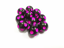 Newest !!20mm 100pcs/lot Black With Hotpink Polka Dot Beads ,Chunky Beads For Kids Necklace Making 2024 - buy cheap