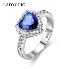 LADYCHIC классические серебряные кольца с микро инкрустацией сердца для женщин синие кольца с кристаллами ювелирные изделия рождественский подарок LR1101 2024 - купить недорого