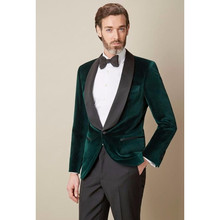 Dark Green Velvet 2020 New Men Suit Jacket Pants Bespoke Shawl Laple Wedding Prom Men Suits Fashion Groom Tuxedos (Jacket+Pants) 2024 - buy cheap