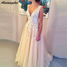 Chiffon Prom Dresses Long V-neck Sleevelesss Floor Length Train Tulle Ivory Sexy Evening Dress gala jurken 2024 - buy cheap