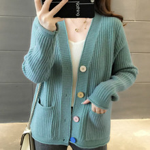 2019 autumn new V-neck sweater Korean version of the loose student knit cardigan female simple wild sweater coat 2024 - buy cheap