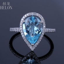 HELON Pear 8x12mm 3.8ct Natural Blue Topaz Ring Solid 14k White Gold Diamonds Halo Engagement Ring Women Exquisite Fine Jewelry 2024 - buy cheap