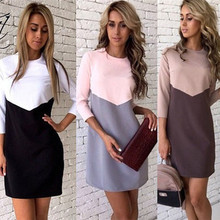 Women Dresses Autumn Casual Patchwork Mini Dress Three Quarter Loose A-line Dresses Ladies Party Dress 2024 - buy cheap