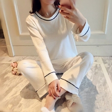 CFYH Pajamas Cotton Stripes Sleepwear Casual Long Sleeve Nightgown O-neck Women Pajama Set Bottom Shirts +Long Pants M-XXL 2024 - buy cheap