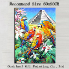 New Designed High Quality Colorful Parrots Oil Painting On Canvas Handmade Beautiful Animal Parrot Oil Paining For Home Decor 2024 - buy cheap
