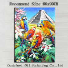 Pintura al óleo de loros coloridos de alta calidad, lienzo hecho a mano, pintura al óleo de loro, Animal bonito, decoración para el hogar, nuevo diseño 2024 - compra barato